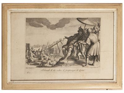 Ferdinando i che Ordina la Fortificazione del Porto di Livorno - Battaglia tra Turchi...