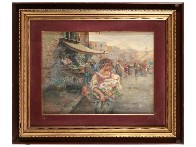 Scuola Napoletana Dell'inizio del XX Secolo - Scena di Mercato