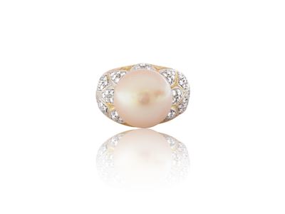 Torrini, Anello a Fascia in Oro Giallo con Diamanti e Perla South Sea Gold