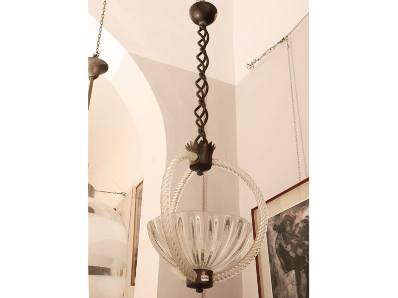 Lampadario in Vetro e Ottone