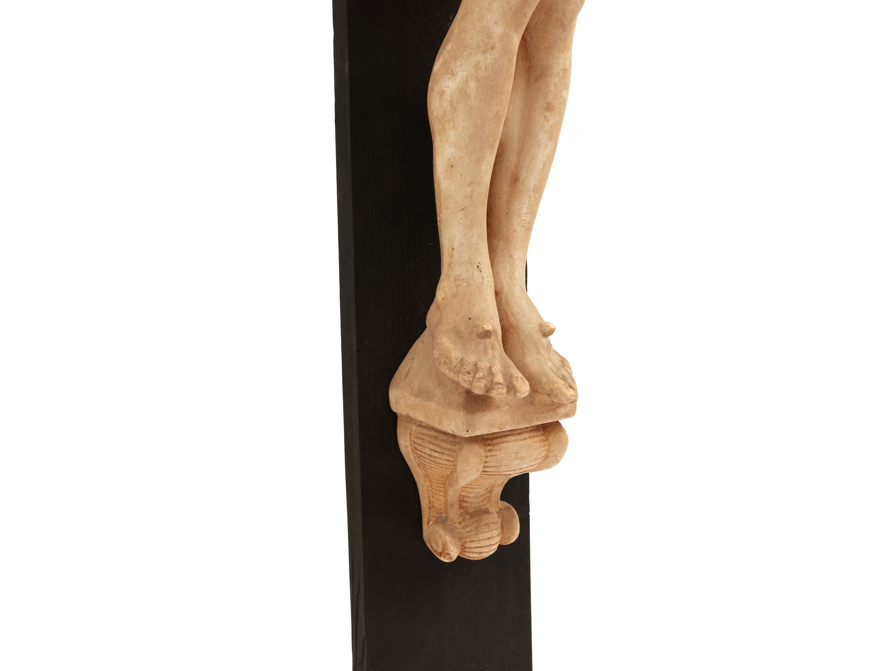 Grande Crocifisso in Terracotta e Legno Ebanizzato
