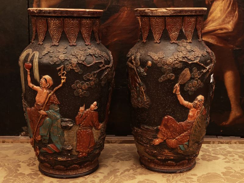 Coppia di Vasi in Terracotta Smaltata