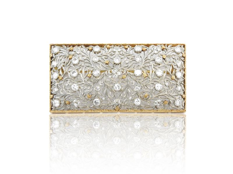 Grande Spilla in Oro Giallo e Bianco con Diamanti
