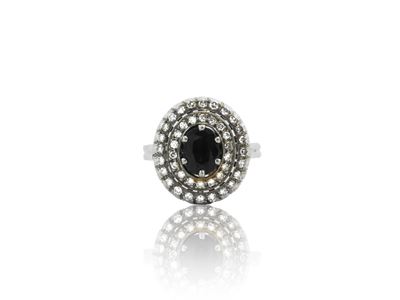 Anello in Oro Bianco con Diamanti e Zaffiro