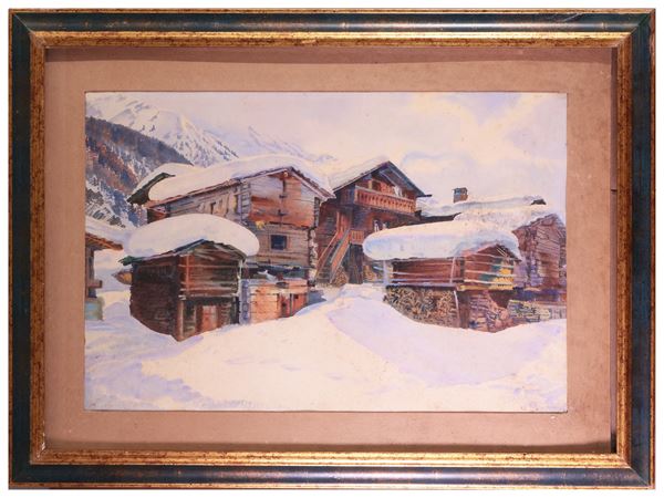 Paesaggio innevato  (Inizio XX secolo)  - Asta L'arte di arredare: occasioni in asta - Maison Bibelot - Casa d'Aste Firenze - Milano