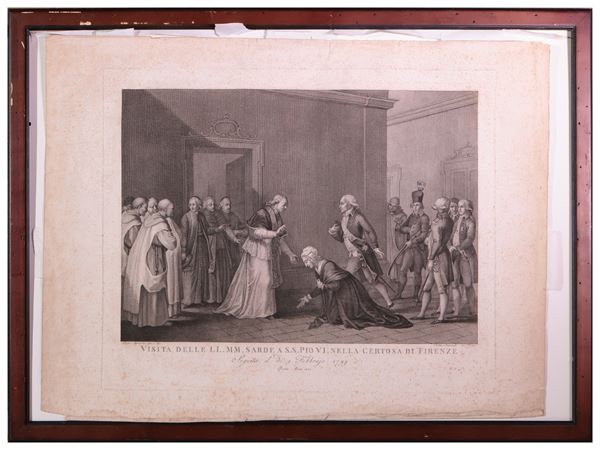 Pietro Bonato : Visita delle LL. MM. Sarde a S.S. Pio VI nella Certosa di Firenze, 1805  - Asta Dèballage. Occasioni in asta - Maison Bibelot - Casa d'Aste Firenze - Milano