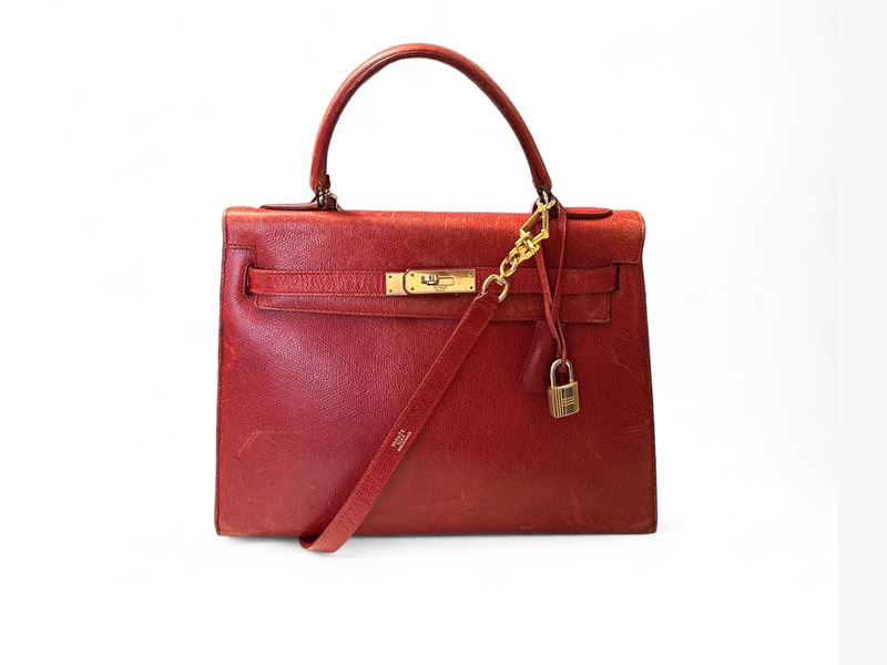 Hermès, Borsa "kelly 32" in Pelle Rossa