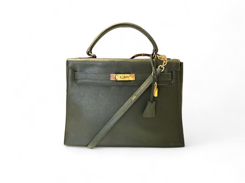 Hermès, Borsa "kelly 32" in Pelle Verde