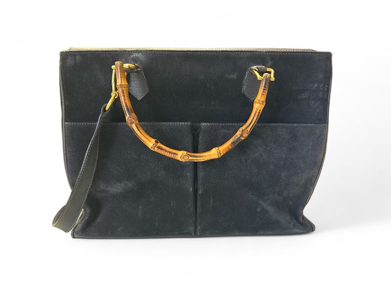 Gucci, Borsa Tote Bamboo 2way in Pelle Scamosciata Blu