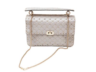 Valentino Garavani, Borsa "rockstud" in Pelle Matellassé Grigio Perla
