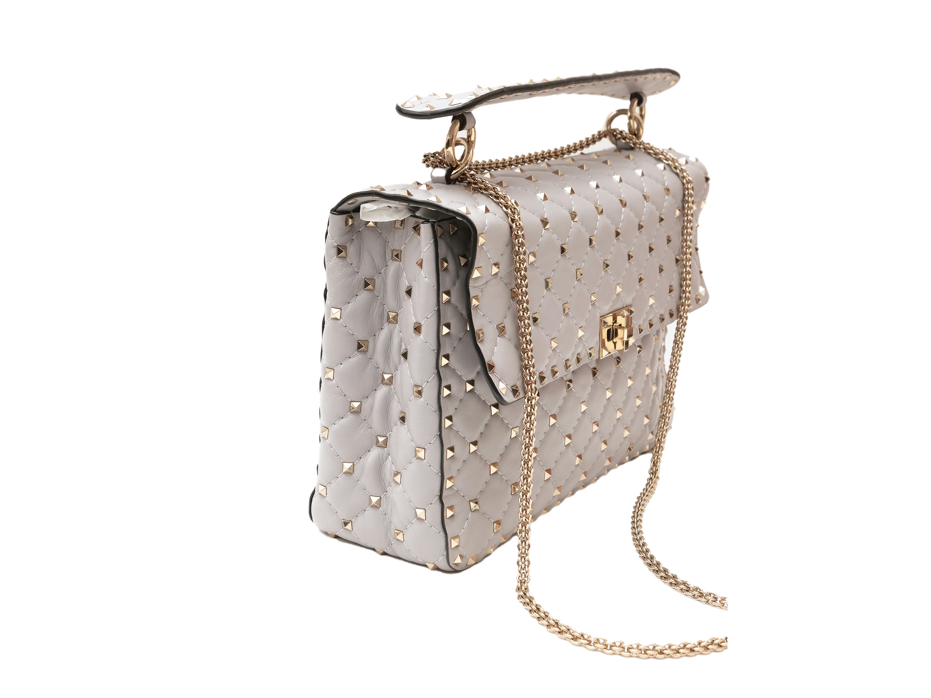 Valentino Garavani, Borsa "rockstud" in Pelle Matellassé Grigio Perla