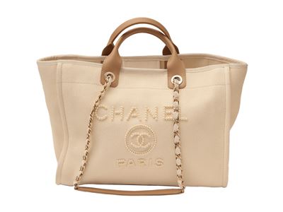 Chanel, Borsa 'deauville Sac De Plage' in Tela Color Avorio