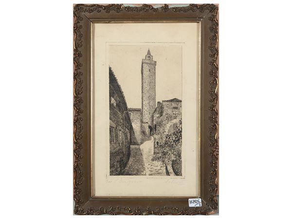 Lotto di incisioni raffiguranti San Gimignano