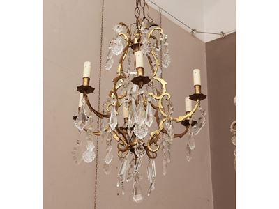 Piccolo Lampadario in Cristallo e Metallo Dorato