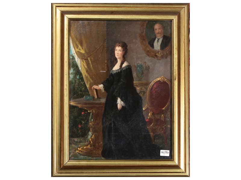 Scuola Francese del XIX Secolo - Ritratto Femminile in un Interno