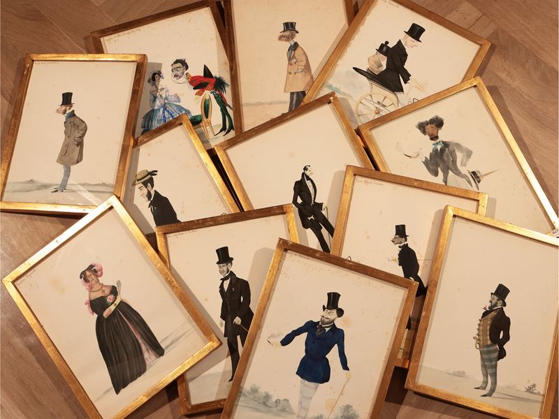 Scuola Toscana del XIX Secolo - Serie di Dodici Caricature di Personaggi Fiorentini