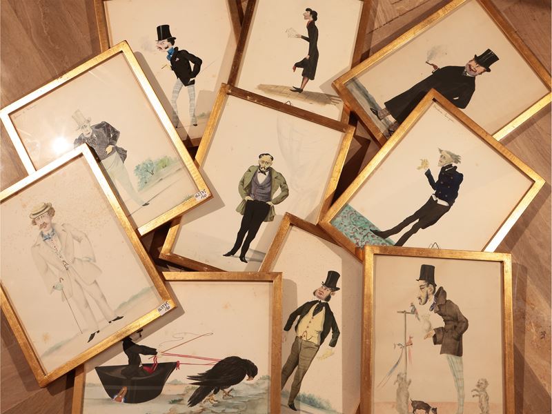 Scuola Toscana del XIX Secolo - Serie di Dieci Caricature di Personaggi Fiorentini