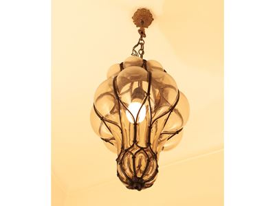 Lampadario a Lanterna in Vetro Soffiato di Murano