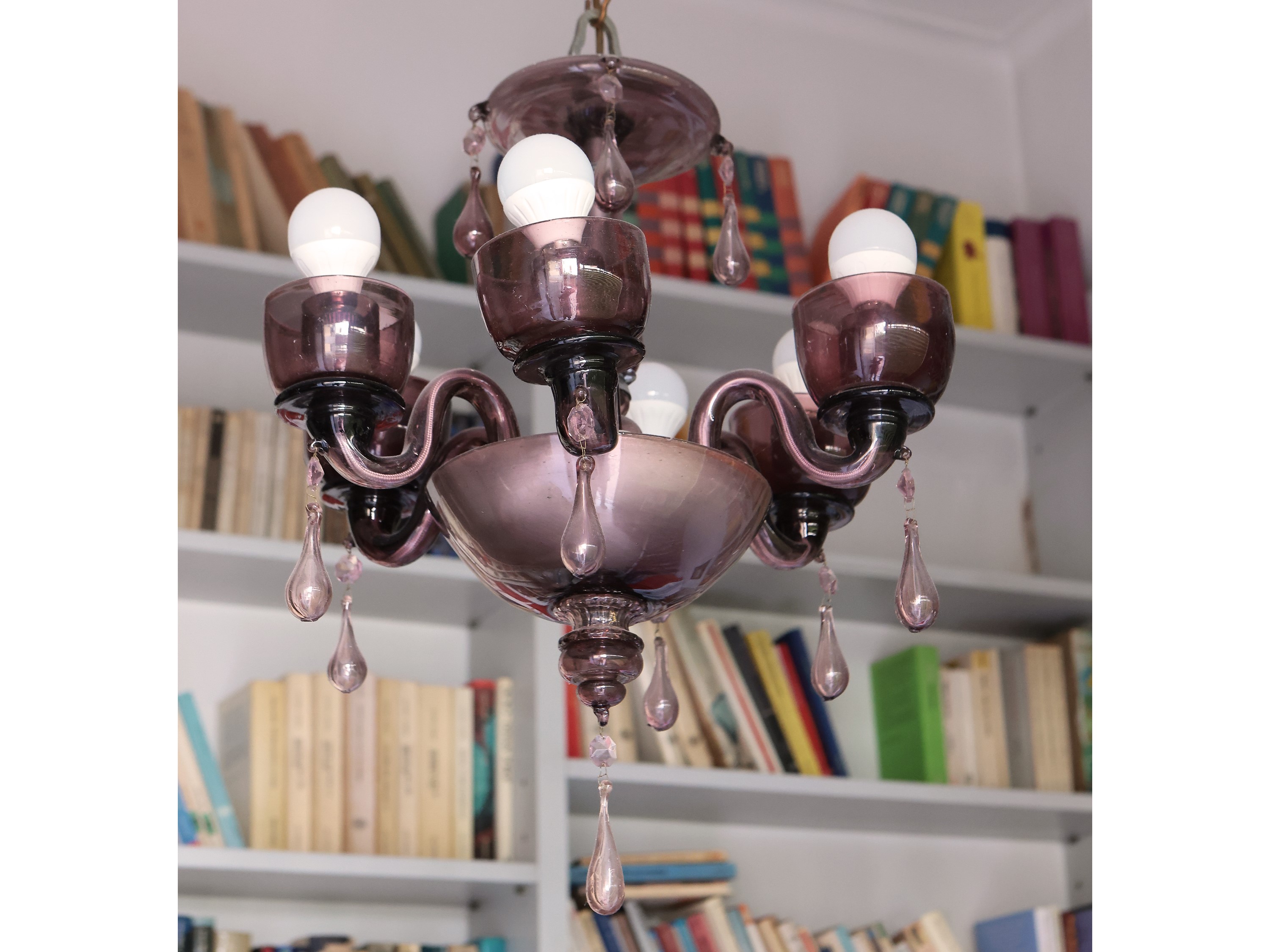 Lampadario in Vetro Soffiato Color Ametista