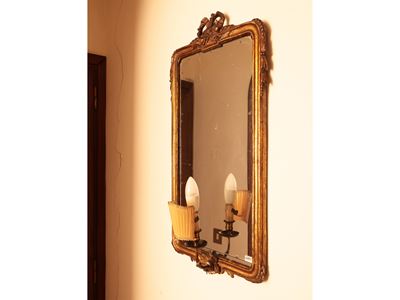 Specchiera a Ventola con Cornice in Legno e Pastiglia Dorata