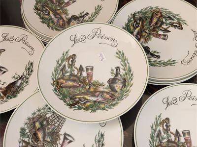 Servizio di Piatti per Zuppa di Pesce in Porcellana Francese