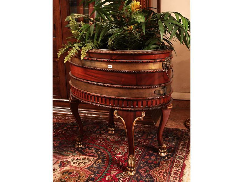 Fioriera in satinwood e metallo patinato