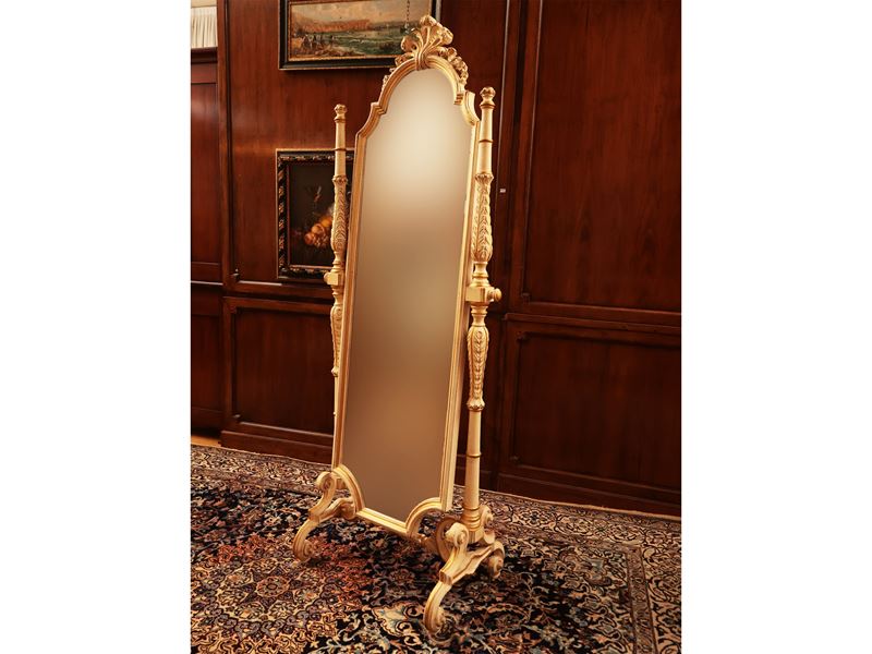 Specchiera a Psiche in Legno Laccato e Dorato