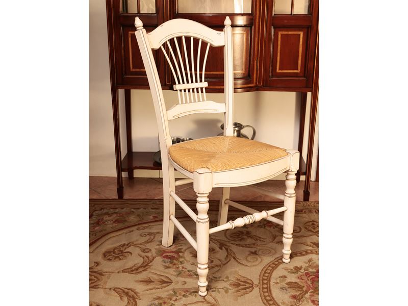 Serie di Tre Sedie in Legno Laccato Bianco