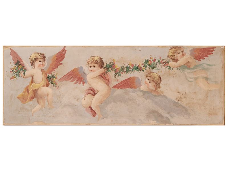 Pannello Decorativo con Puttini e Fiori