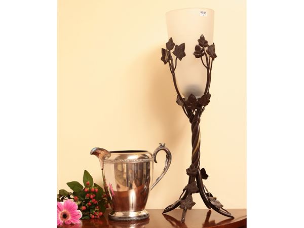 Lamp in burnished metal and satin glass