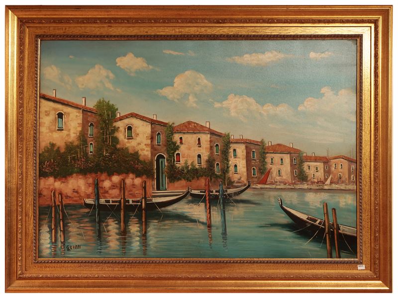 Scorcio della laguna veneziana, olio su tela