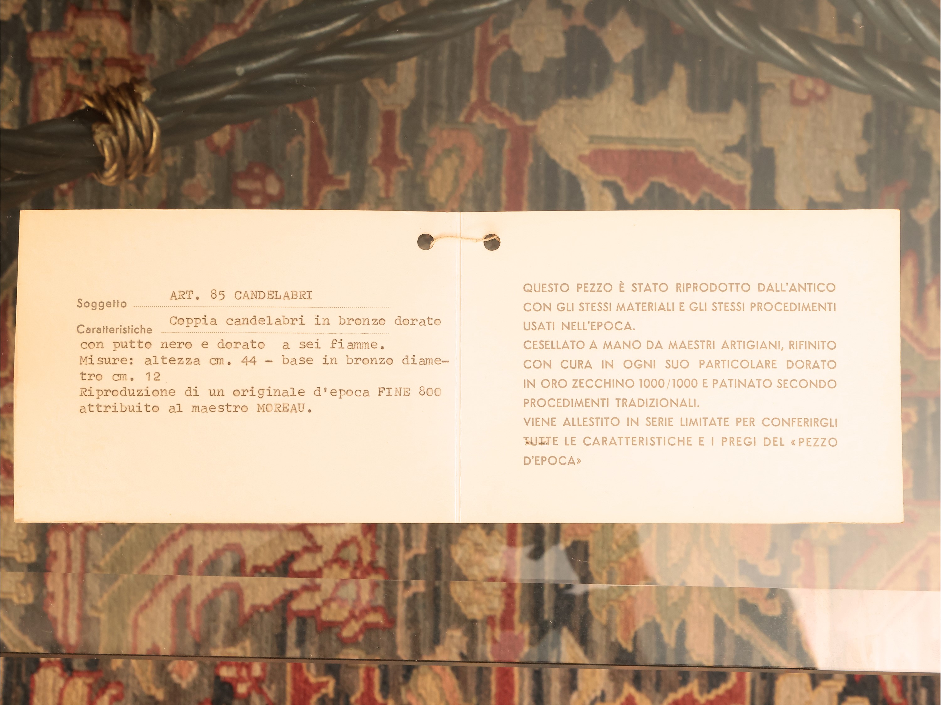 Trittico da camino in bronzo patinato e dorato