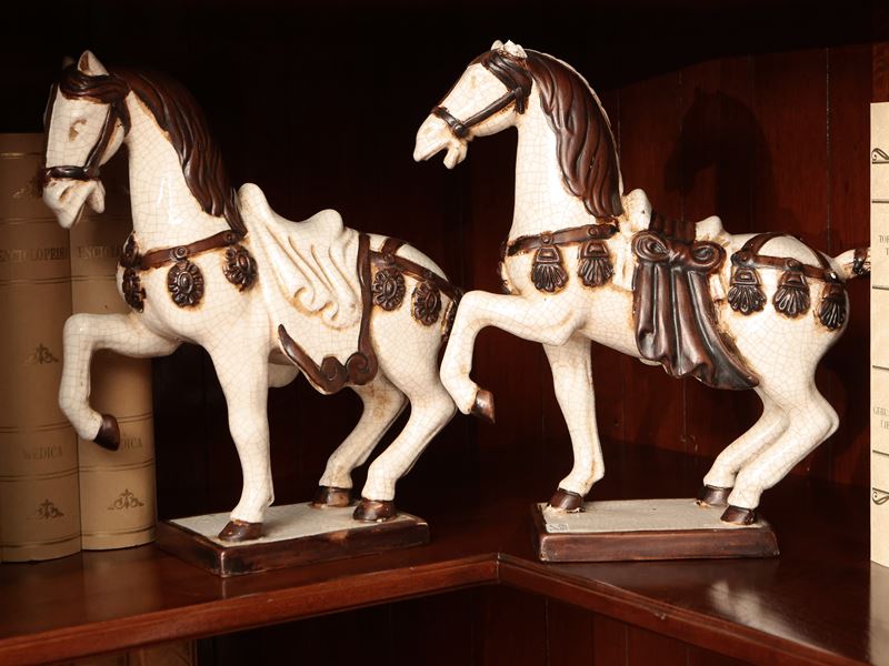 Coppia di Fermalibri in Ceramica Smaltata