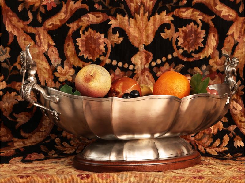 Grande centrotavola a navicella in peltro