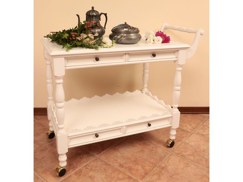 Carrello Portavivande in Legno Laccato Bianco
