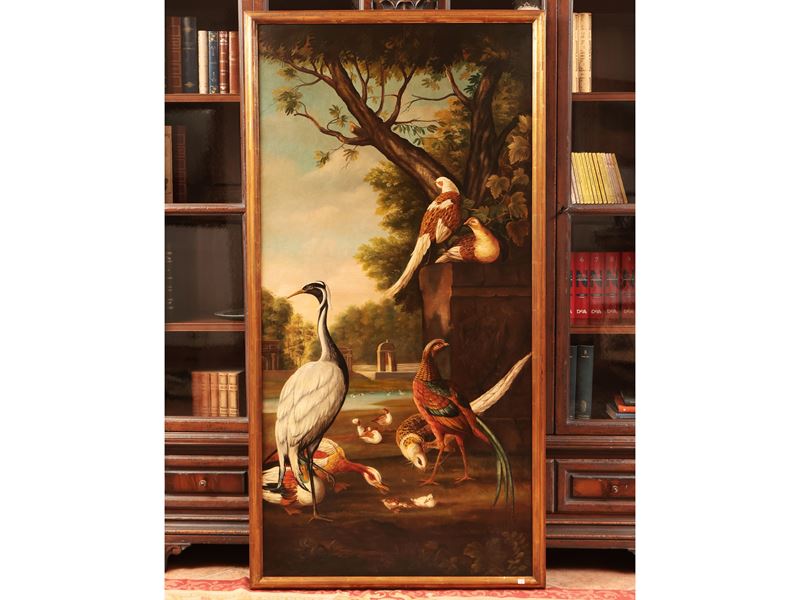 Da Pieter Casteels, Gruppo di uccelli esotici in un paesaggio