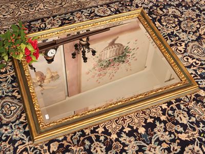 Specchiera con Cornice in Legno Intagliato, Dorato e Laccato
