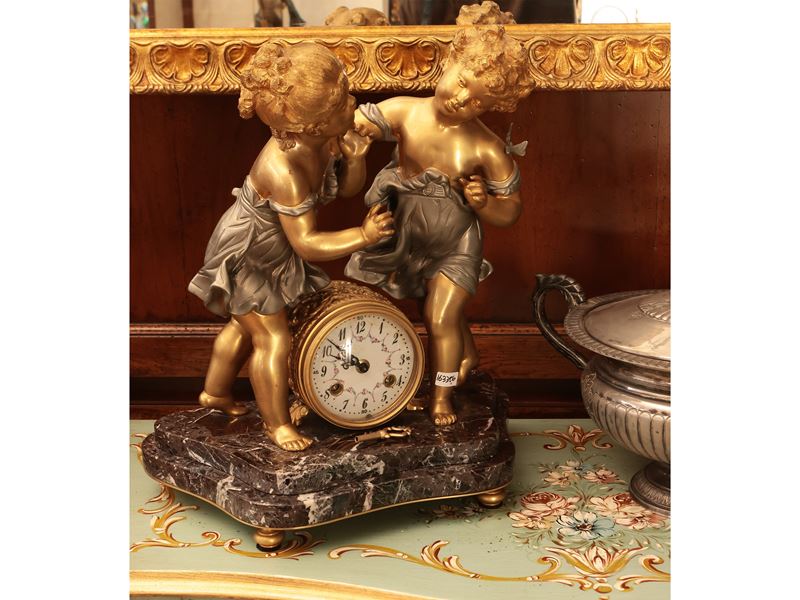 Orologio da Tavolo in Metallo Dorato e Argentato