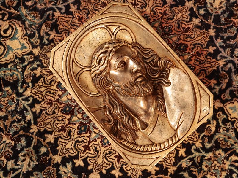 Pannello devozionale in legno argentato