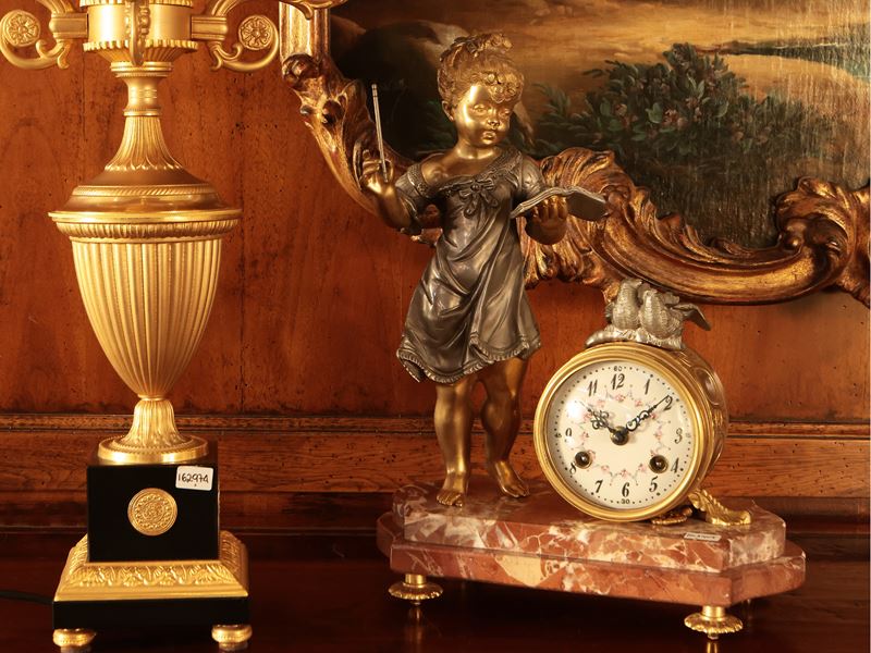Orologio da Tavolo in Metallo Argentato e Dorato