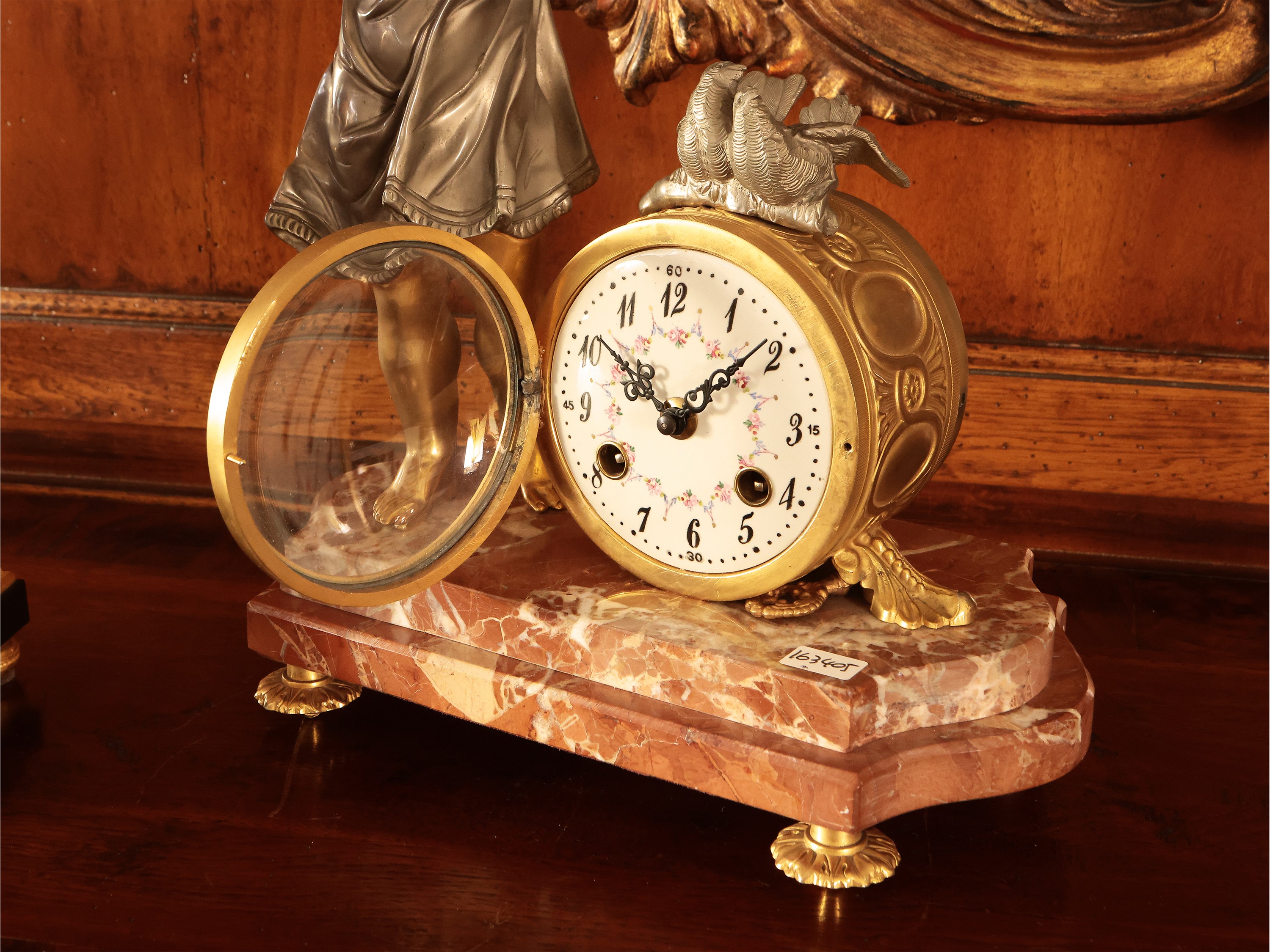 Orologio da tavolo in metallo argentato e dorato