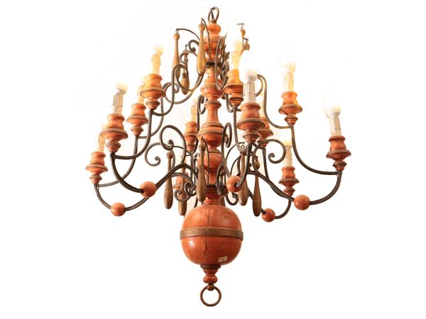 Lacquered wood chandelier