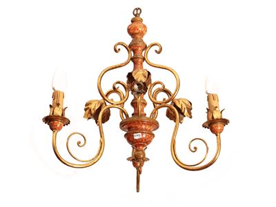 Due Piccoli Lampadari in Legno Laccato e Metallo