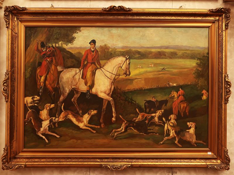 Scena di caccia alla volpe nella campagna inglese