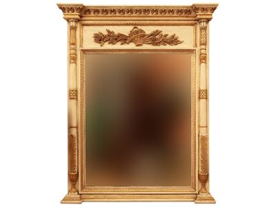 Specchiera con Cornice in Legno Intagliato, Laccato e Lumeggiato Oro