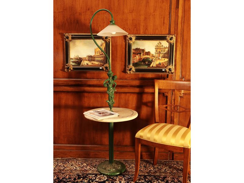 Lampada da Terra - Gueridon di Gusto Art Nouveau in Metallo Laccato