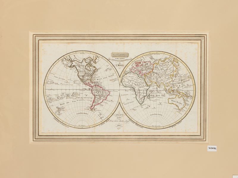 Mappamondo in Due Emisferi Pel Corso di Geografia e Cronologia di E. Mentelle (1827)