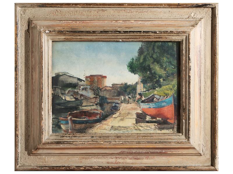 Romano Stefanelli - Darsena con Barche 1973