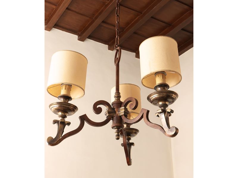 Lampadario in Ferro Battuto e Ottone