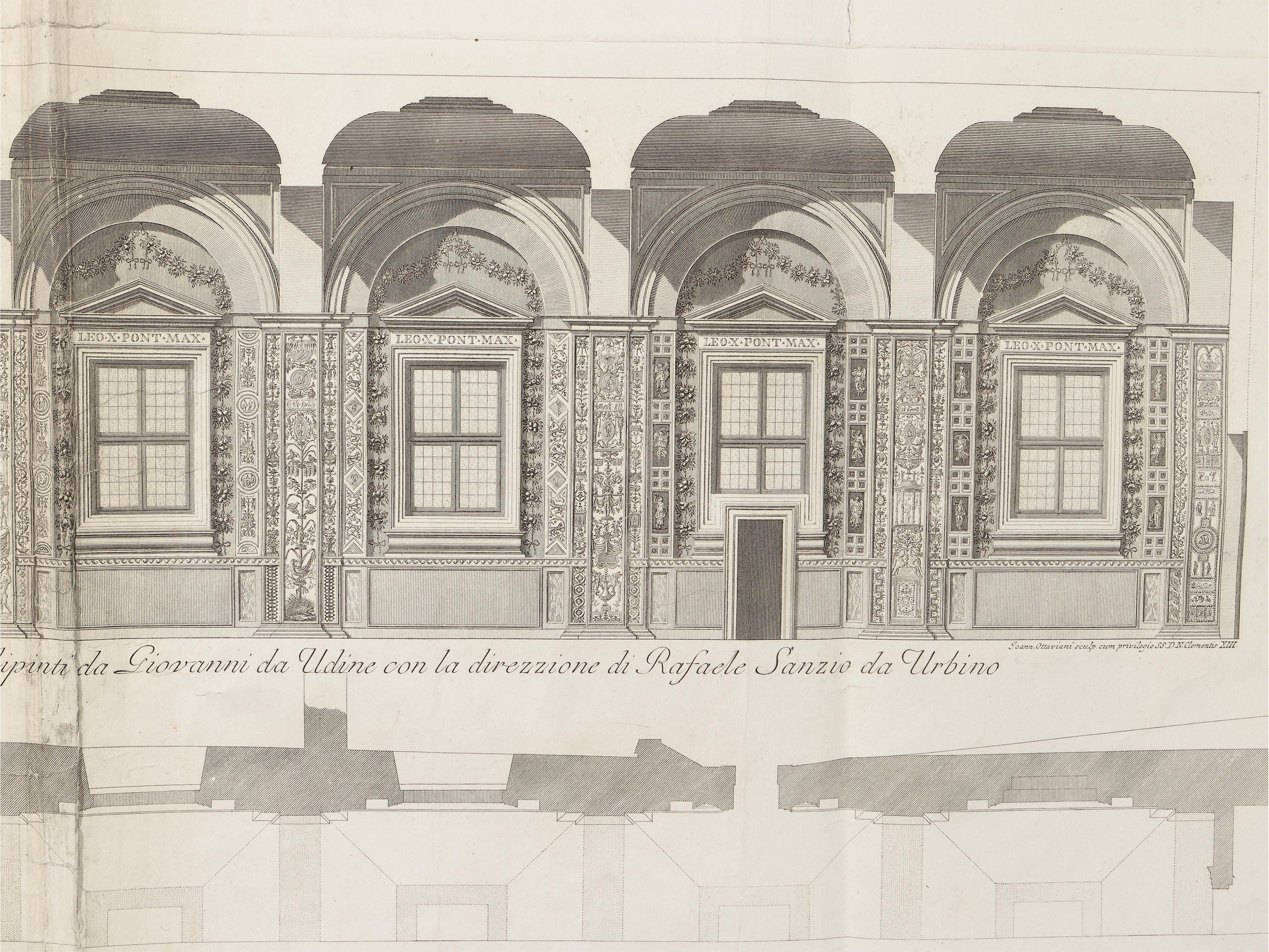 Giovanni Ottaviani - Spaccato per il Longo del Secondo Piano della Loggia nel Cortile del Palazzo...